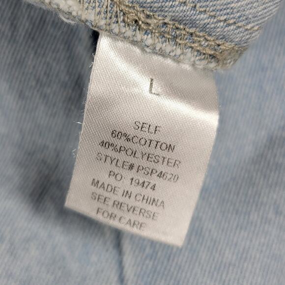 Polagram Overall Button Up Denim Jumpsuit Womens L Blue Light Wash Ruffle Straps - Picture 4 of 16